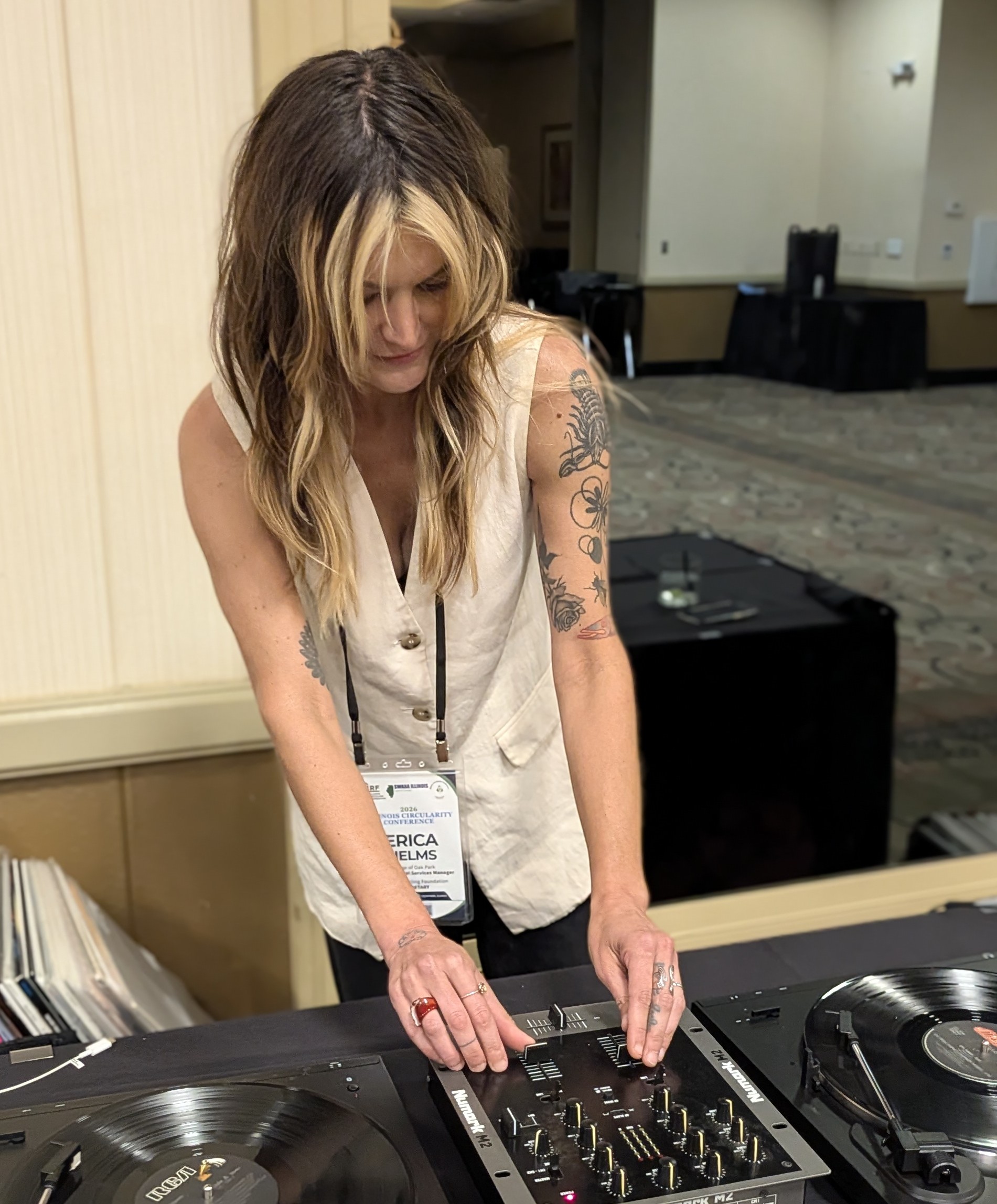 DJ Erica spinning records at ICC 2026